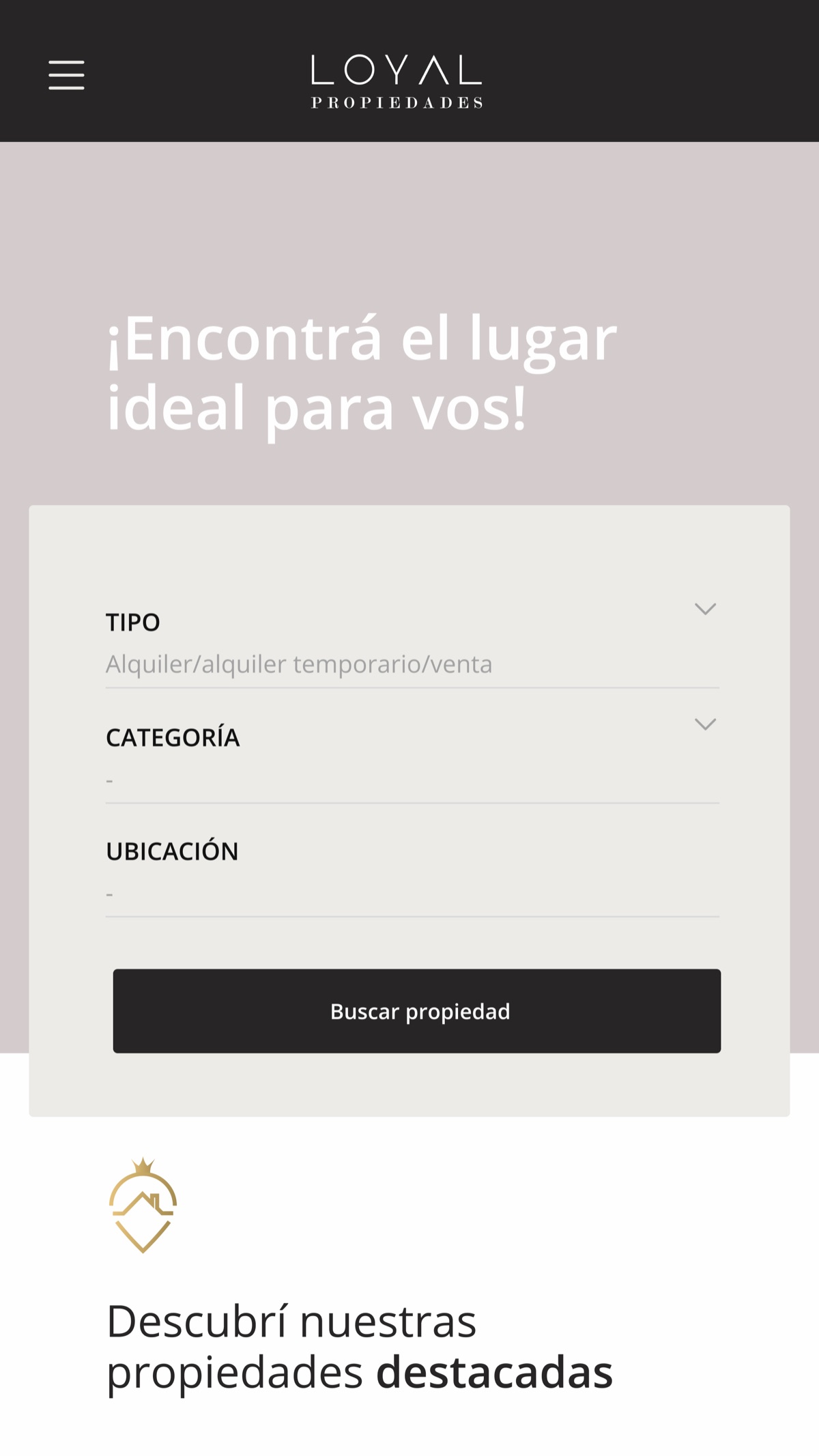 Loyal Propiedades — sitio web en mobile